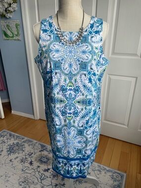 London Times Shift Dress-Size 12-Blue Floral, Boho